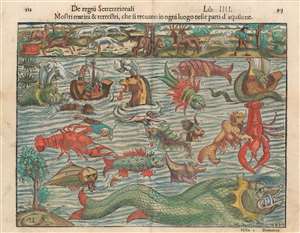 1558 Munster View of Sea Monsters and Fantastical Beasts