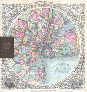 1846 / 1879 Colton Map of New York City & Vicinity (33 Miles Around)
