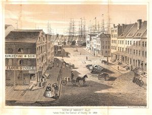 1859 Valentine's View of Market Slip, New York City