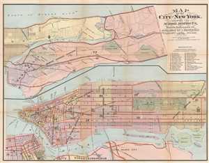 1876 Disturnell City Map or Plan of New York City Illustrating School Districts