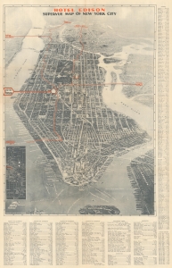1933 Freedman Bird's-Eye View SuperVue Map of New York City Promoting the Hotel Edison