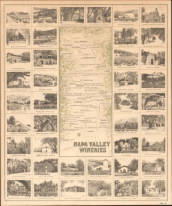 1977 Signed Titus Map and Vignettes of Napa Valley Wineries, California