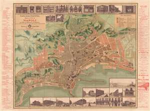 1886 Richter Large Size Pocket Map of Naples (Napoli), Italy