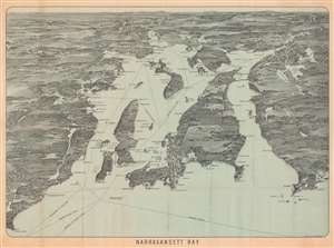 1900 Walker Bird's-Eye View and Map of Narragansett Bay, Massachusetts