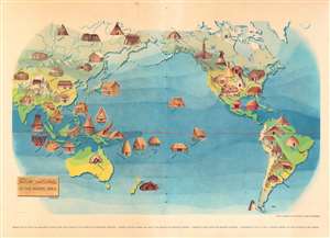 1940 Covarrubias Pictorial Map of the Pacific World and its Native Dwellings