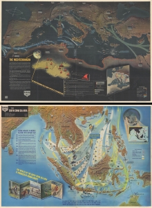 1944 Navy Education Service Map of the Mediterranean and North Africa / Map of Southeast Asia