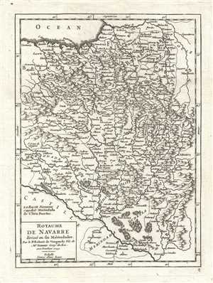 1749 Vaugondy Map of Navarre, Spain