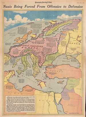 1943 Owens and Minneapolis Morning Tribune Map of Fortress Europe