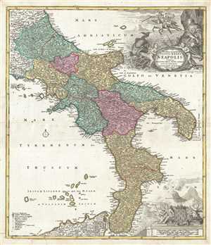 1716 Homann Map of Southern Italy