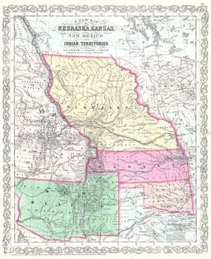 1856 Desilver Map of Nebraska, Kansas, New Mexico, and Indian Territory