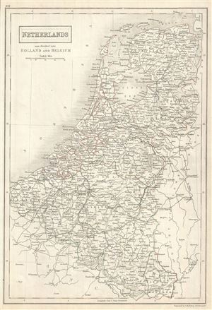 1844 Black Map of the Kingdom of Netherlands (Holland, Belgium and Luxembourg)