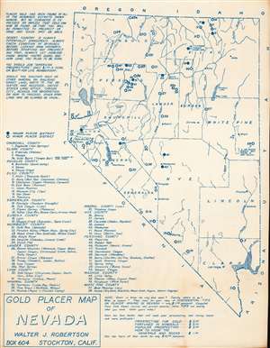 1956 Robertson Diazotype Map of Nevada Placer Gold Deposits