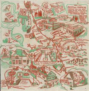 1948 Pictorial Tourist Map of Arizona, Nevada, and Utah Printed on a Napkin