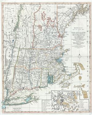 1796 Bowles One Sheet Map of New England