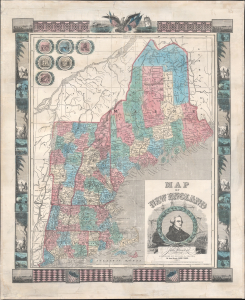 1847 Ensigns and Thayer Decorative Map of New England