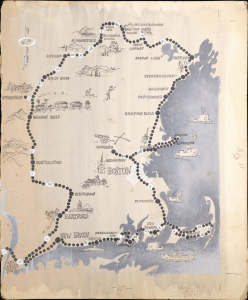 1967 Johns Manuscript Pictorial Map of New England