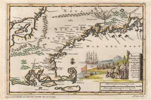 1707 Van der Aa Map of New England, commemorating John Smith's Voyages