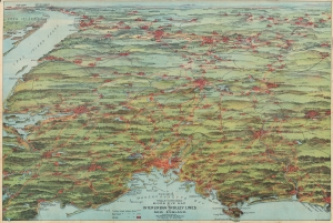 1905 Walker Trolley Map and View of New England Centered on Boston