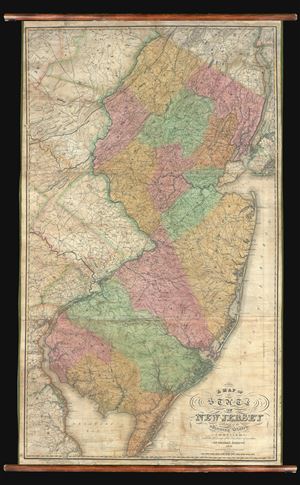 1828 Gordon Wall Map of New Jersey (first official map of New Jersey)
