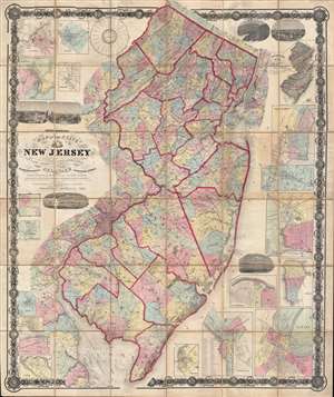 1860 Kitchell Case or Wall Map of New Jersey