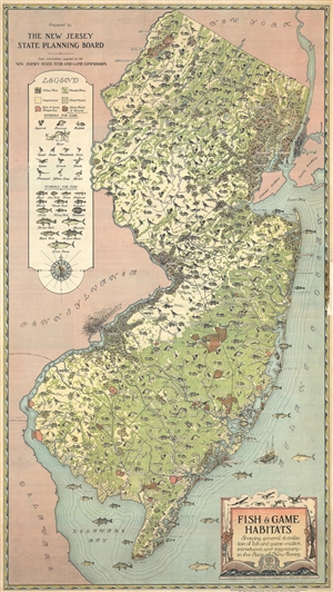 1937 A. Hoen Fish and Game Pictorial Map of New Jersey