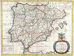 1700 Wells Map of Spain and Portugal
