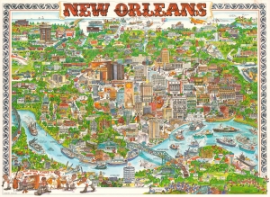 1976 Archar / Dodds 'City Character Print' View Map of New Orleans, Louisiana