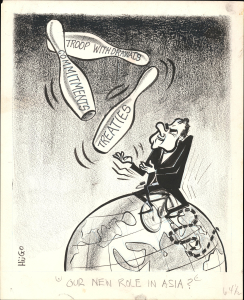 1969 Hugo Political Cartoon of President Nixon Juggling Policies in Vietnam