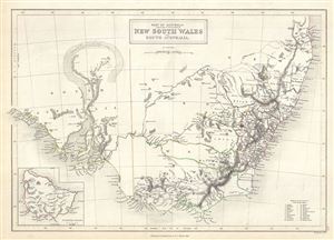 1844 Black Map of New South Wales, Australia