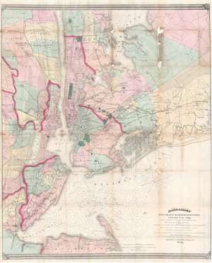1874 Dripps Map of the Bays, Harbors and Rivers around New York City, New York
