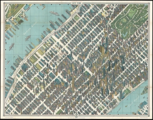 1963 Bollmann View of Midtown Manhattan/ Subway Map on Reverse