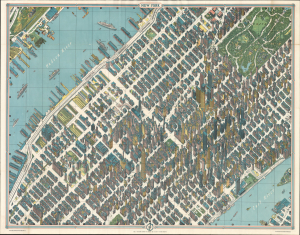 1963 Bollmann View of Midtown Manhattan/ Subway Map on Reverse