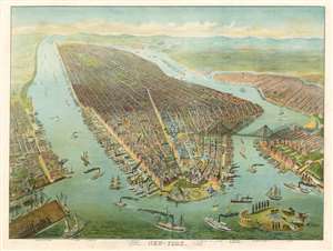 1898 Wachsmuth/ Molitor Bird's Eye View map of New York City