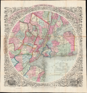 1864 Colton Map of New York and Vicinity (33 Miles Around) First Edition