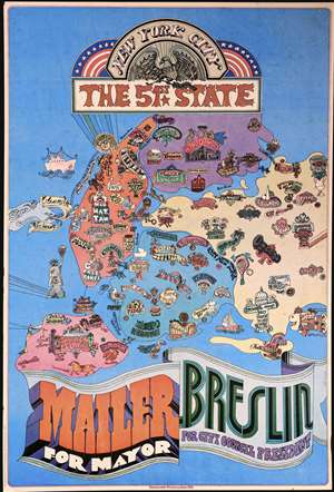 1969 Gurvin Pictorial Map of New York City for Norman Mailer's Mayoral Campaign