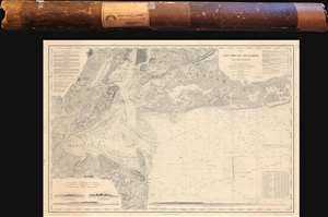 1845 U.S. Coast Survey Nautical Map of New York Harbor w/ original mailer