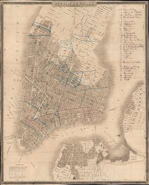 1842 Burr City Map of New York City w/ manuscript farm boundaries