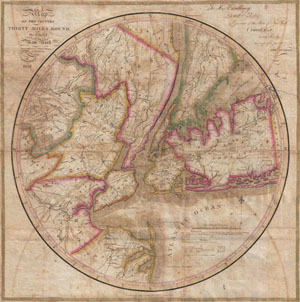 1828 Eddy Map of New York City and  30 Miles Around