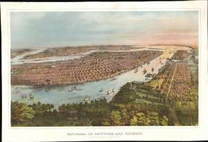 1866 Bachmann Chromolithograph View of New York City w/Elysian Fields