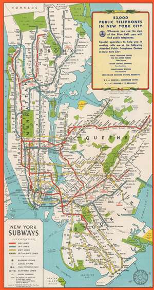 1944 Hagstrom Map of New York City Subway Lines for Military Personnel