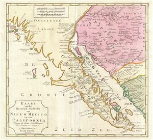 1765 Tirion Map of Baja California and Arizona