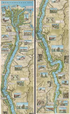 1935 Lehnert and Landrock Map of the Nile River - Alexandria to Aswan - Egypt.