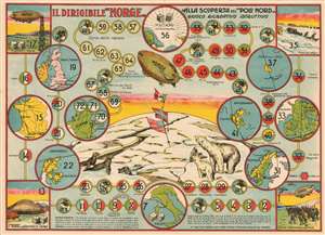 1926 Board Game Map of the the Italian crossing of the North Pole
