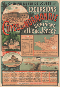1890 Maulde Railway Poster w/ Map and Vignettes, Normandy and Bretagne