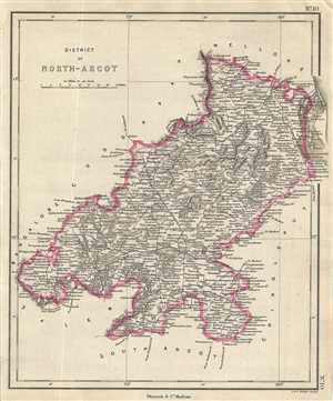 1854 Pharoah and Company Map of the District of North Arcot, Tamil Nadu, India