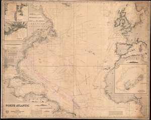 1874 Imray Blueback Nautical Chart of the North Atlantic w/ whaling mansucript