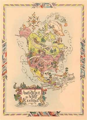 1951 Liozu Pictorial Map of North America and Central America
