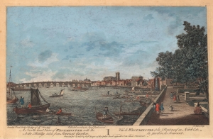 1751 Sayer View of Westminster Bridge and Abbey, London, England