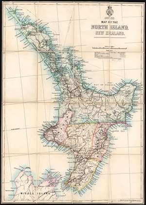 1891 General Survey Office Map of the North Island of New Zealand