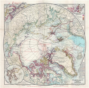 1909 J. N. Matthews Map of the North Pole showing conflicting claims of Cook and Peary